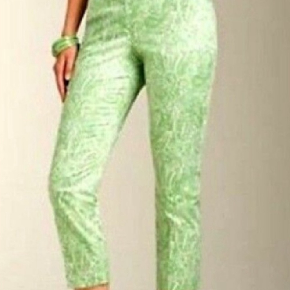 Talbots Green White Paisley Print Curvy Size 16 Pockets Crop Pants